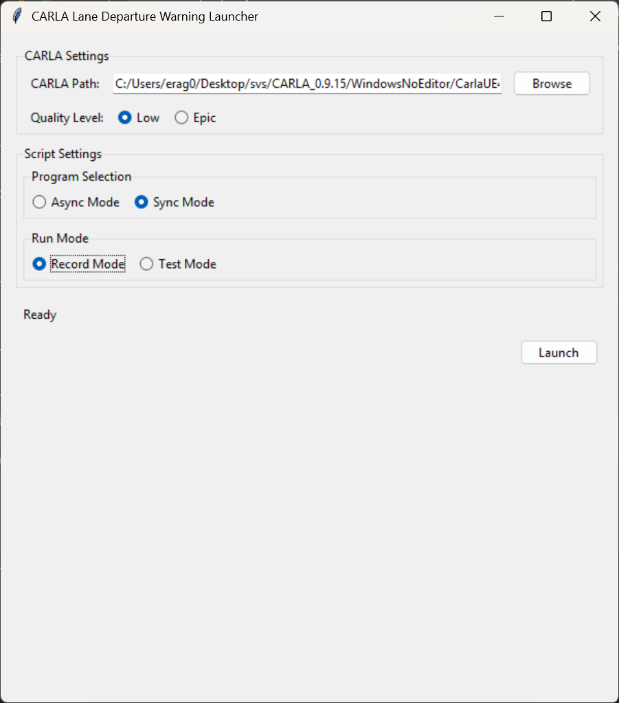 Launcher in sync mode for recording